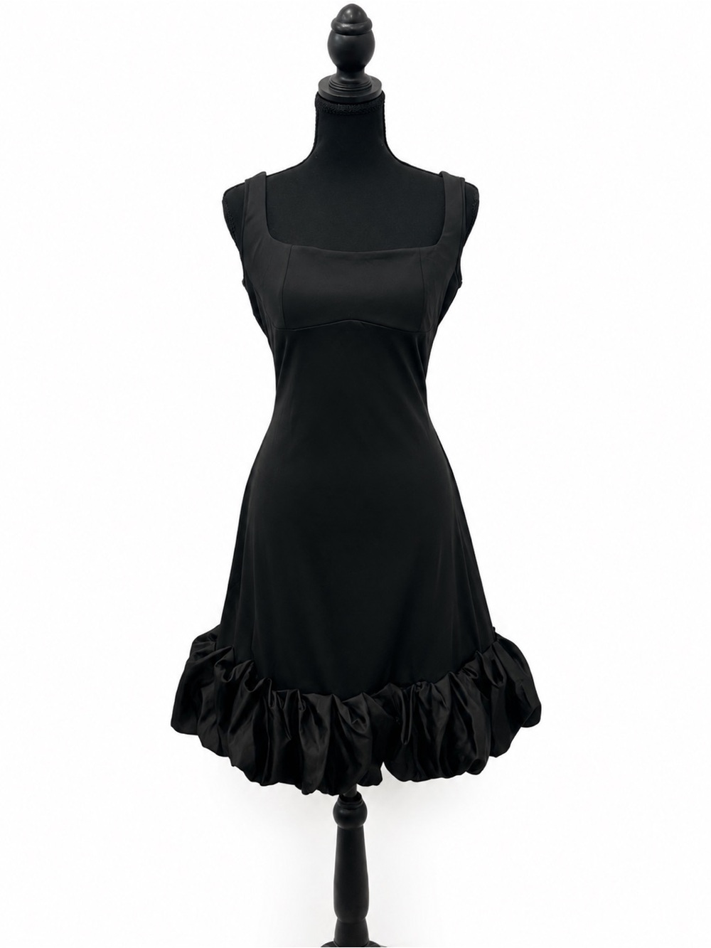 Black Satin Ruffle Hem Mini Dress – Size Large
